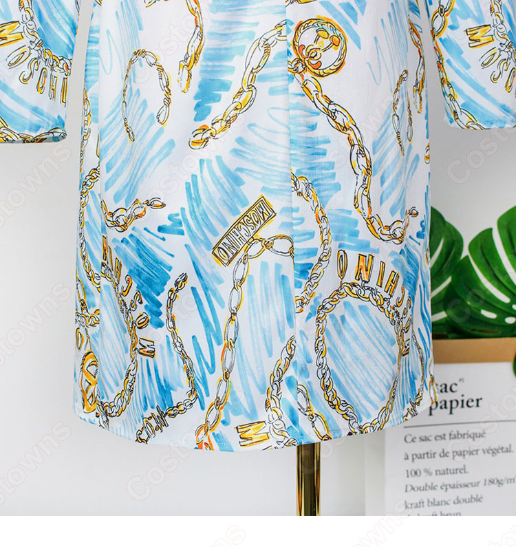 IU(アイユー)風 プリント ワンピース(Vネック / 長袖 / ハイウエスト / ロングスカート / 蝶結び) OL通勤 衣装 『ホテルデルーナ~月明かりの恋人~(호텔 델루나、Hotel Del Luna)』第11話 コスチューム 変装・仮装・コスプレ衣装-11