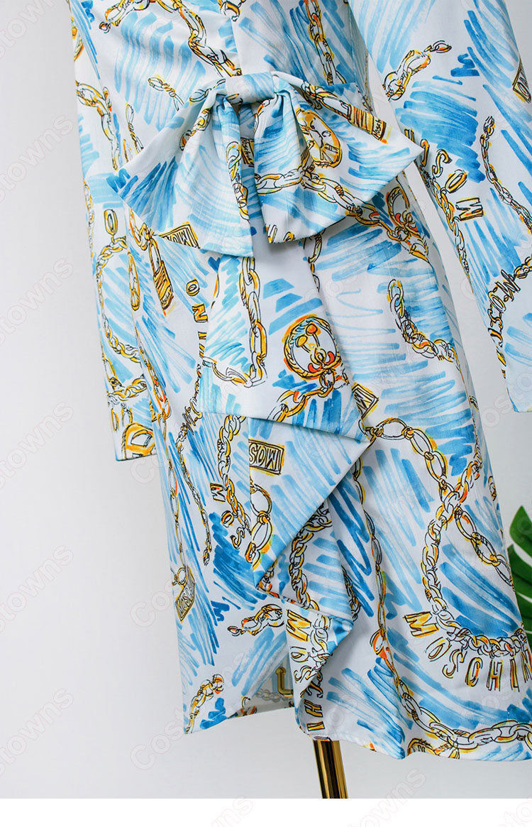 IU(アイユー)風 プリント ワンピース(Vネック / 長袖 / ハイウエスト / ロングスカート / 蝶結び) OL通勤 衣装 『ホテルデルーナ~月明かりの恋人~(호텔 델루나、Hotel Del Luna)』第11話 コスチューム 変装・仮装・コスプレ衣装-10