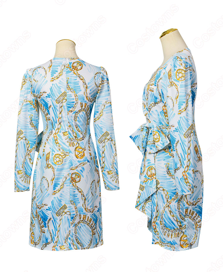 IU(アイユー)風 プリント ワンピース(Vネック / 長袖 / ハイウエスト / ロングスカート / 蝶結び) OL通勤 衣装 『ホテルデルーナ~月明かりの恋人~(호텔 델루나、Hotel Del Luna)』第11話 コスチューム 変装・仮装・コスプレ衣装-3