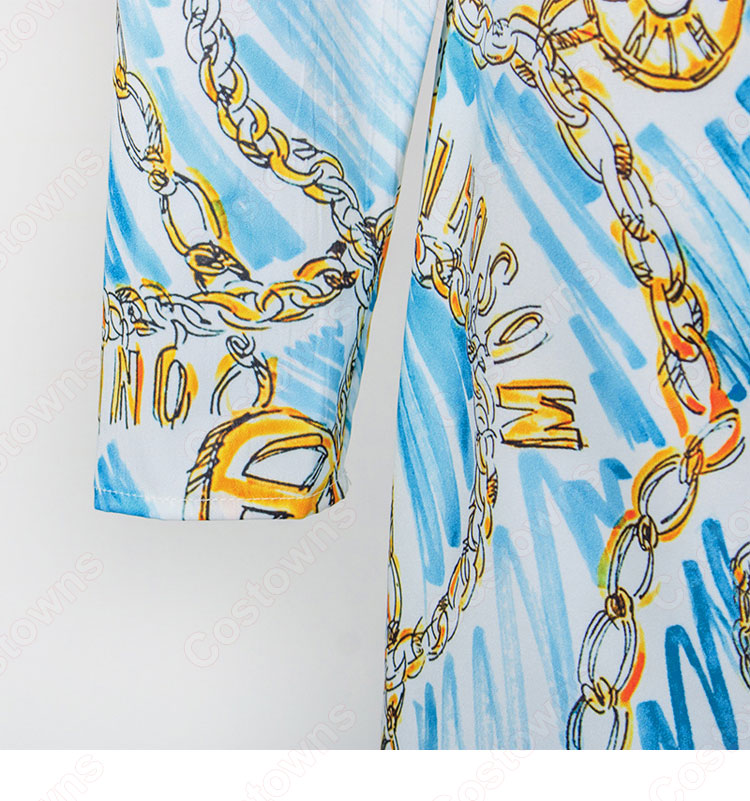 IU(アイユー)風 プリント ワンピース(Vネック / 長袖 / ハイウエスト / ロングスカート / 蝶結び) OL通勤 衣装 『ホテルデルーナ~月明かりの恋人~(호텔 델루나、Hotel Del Luna)』第11話 コスチューム 変装・仮装・コスプレ衣装-9