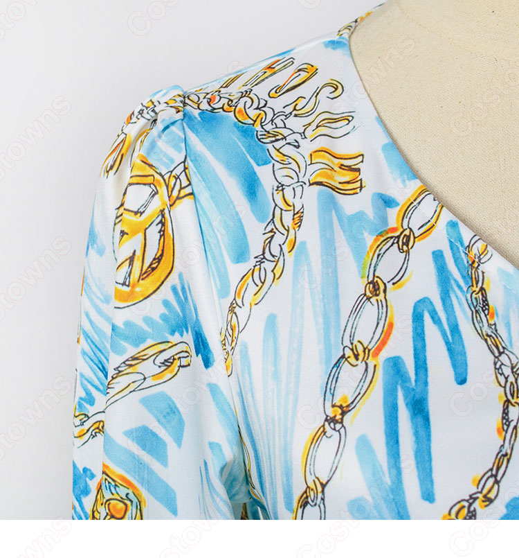 IU(アイユー)風 プリント ワンピース(Vネック / 長袖 / ハイウエスト / ロングスカート / 蝶結び) OL通勤 衣装 『ホテルデルーナ~月明かりの恋人~(호텔 델루나、Hotel Del Luna)』第11話 コスチューム 変装・仮装・コスプレ衣装-6