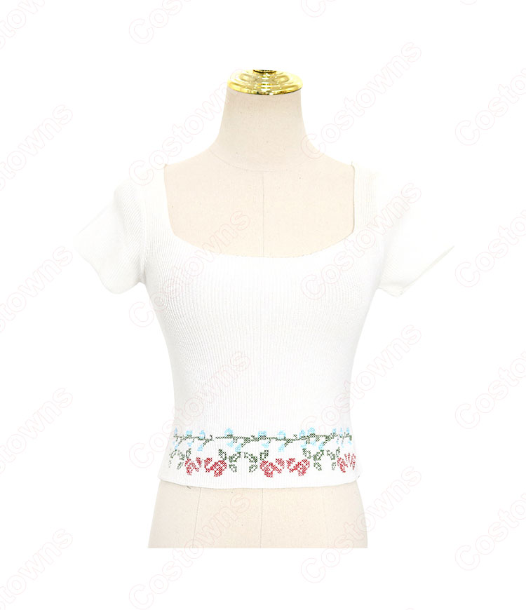 BLACKPINK(ブラック・ピンク) ロゼ(로제、 ROSÉ、ROSE)風 クロップ・トップ(半袖 / フラワープリント) フレアパンツ(イエロー)-4