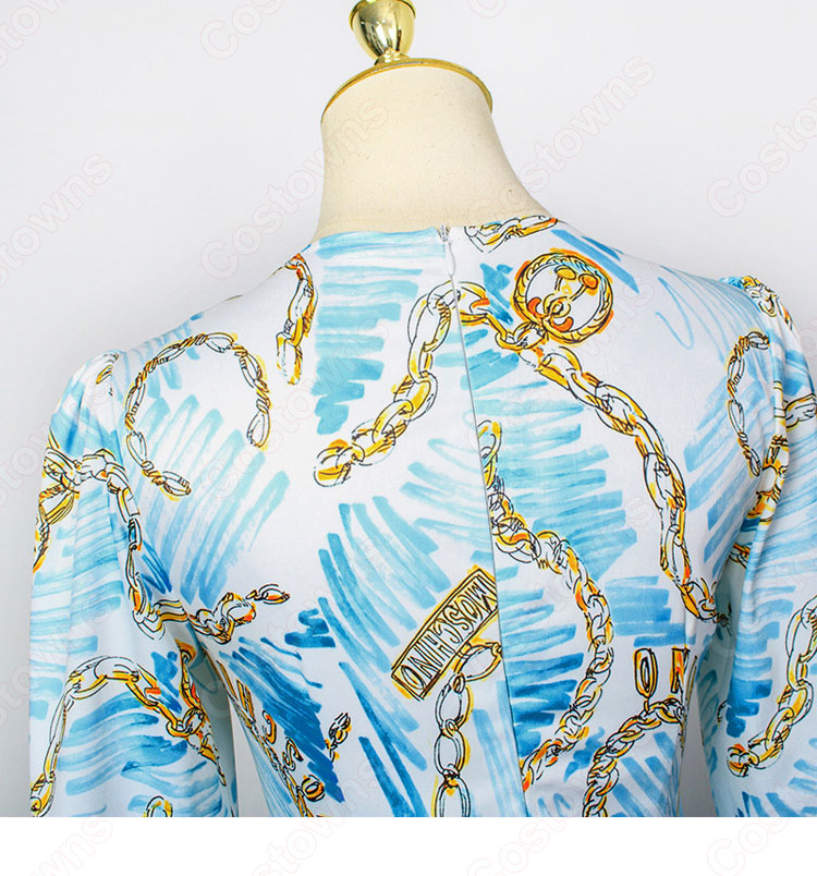 IU(アイユー)風 プリント ワンピース(Vネック / 長袖 / ハイウエスト / ロングスカート / 蝶結び) OL通勤 衣装 『ホテルデルーナ~月明かりの恋人~(호텔 델루나、Hotel Del Luna)』第11話 コスチューム 変装・仮装・コスプレ衣装-7