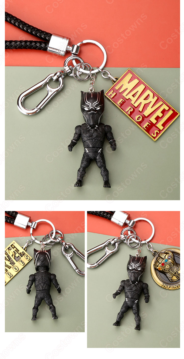 アベンジャーズ キーチェーン 人形 バックパックペンダントカーキーホルダー屋内ペンダントブラックパンサー スパイダーマン  アイアンマン Mark1 かわいい漫画アニメーションクリエイティブギフ-1