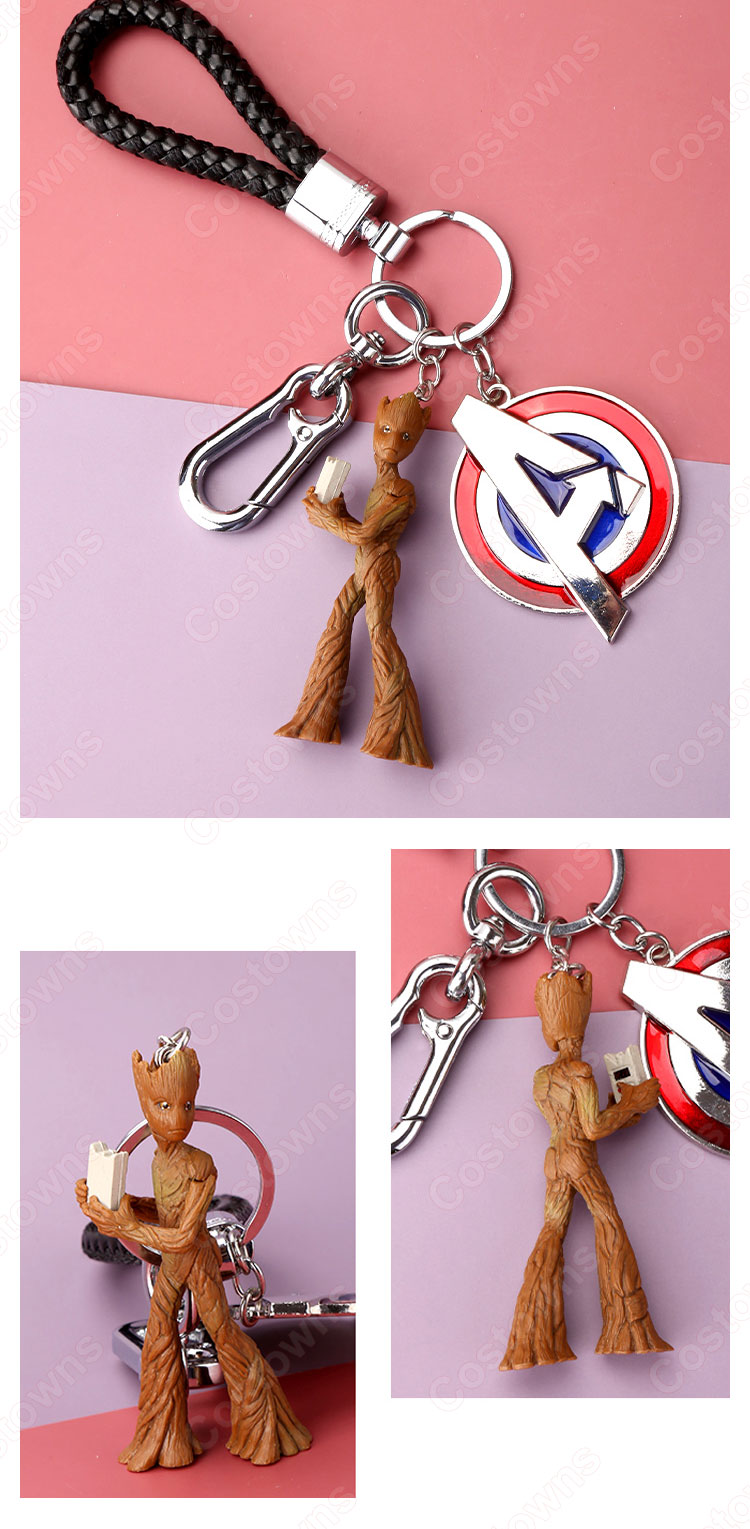 ガーディアンズ・オブ・ギャラクシー キーチェーン 人形 バックパックペンダントカーキーホルダー屋内ペンダントグルート ロケット・ラクーン かわいい漫画アニメーションクリエイティブギフト-6