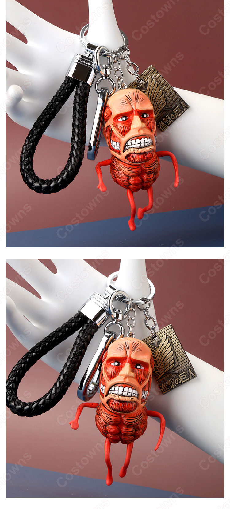 進撃の巨人 キーチェーン 人形 バックパックペンダントカーキーホルダー屋内ペンダント かわいい漫画アニメーションクリエイティブギフト-2