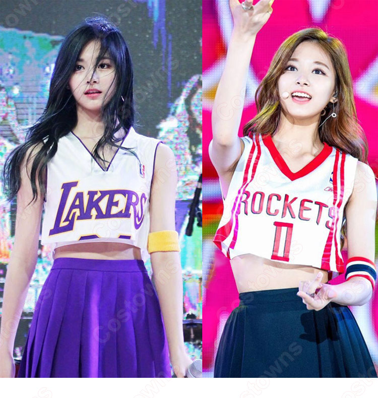 TWICE チアガール 衣装 韓国ファッション 衣装 バスケットチアガール服 ヘソ出し Tシャツ ミニスカート 上下セット 応援団 運動会 普段着 コスチューム 大人用-1