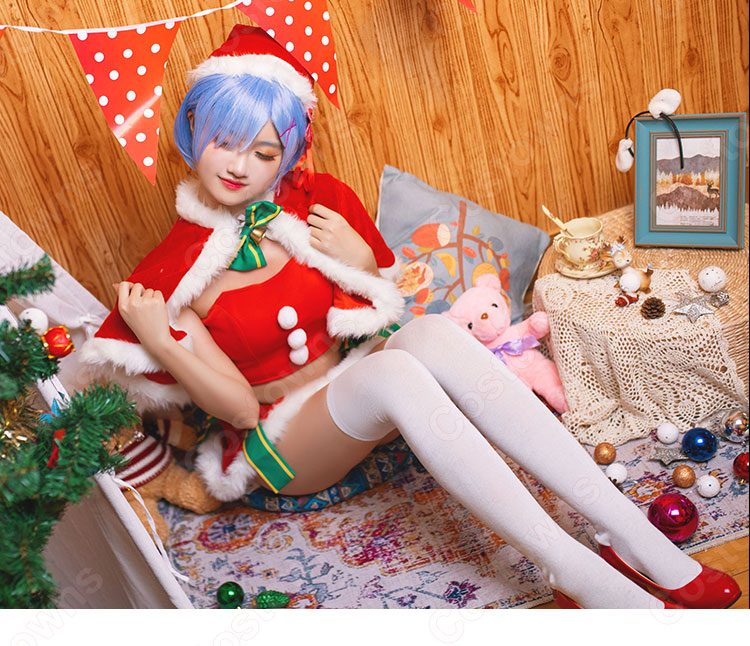 ラム レム(リゼロ) クリスマス ドレス コスプレ衣装『Re:ゼロから始める異世界生活(りぜろからはじめるいせかいせいかつ)』の登場人物の仮装 コスチューム-1