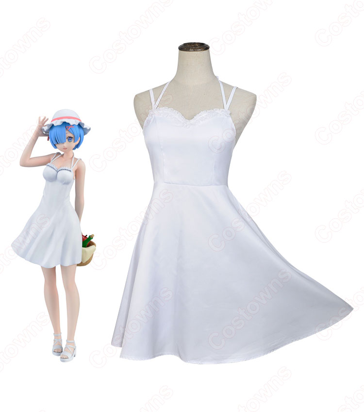 リゼロ ラム レム ワンピース 白 コスプレ衣装『Re:ゼロから始める異世界生活(りぜろからはじめるいせかいせいかつ)』 夏ノースリーブスリップドレス cosplay 仮装 変装-6
