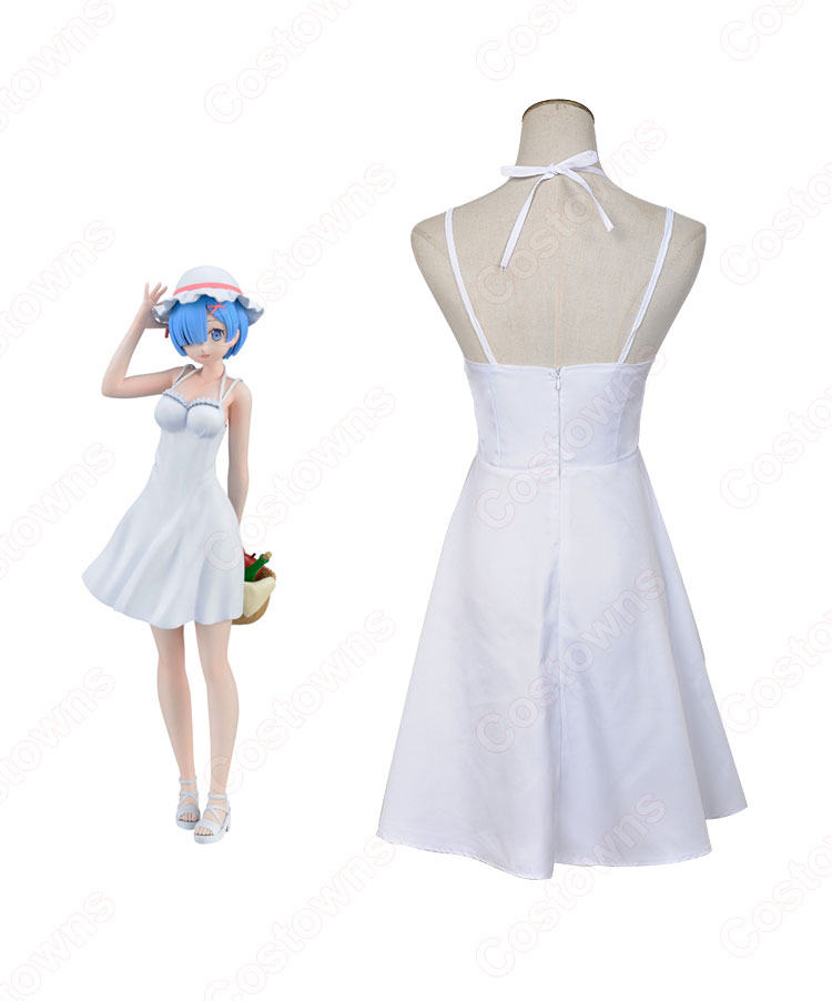 リゼロ ラム レム ワンピース 白 コスプレ衣装『Re:ゼロから始める異世界生活(りぜろからはじめるいせかいせいかつ)』 夏ノースリーブスリップドレス cosplay 仮装 変装-7