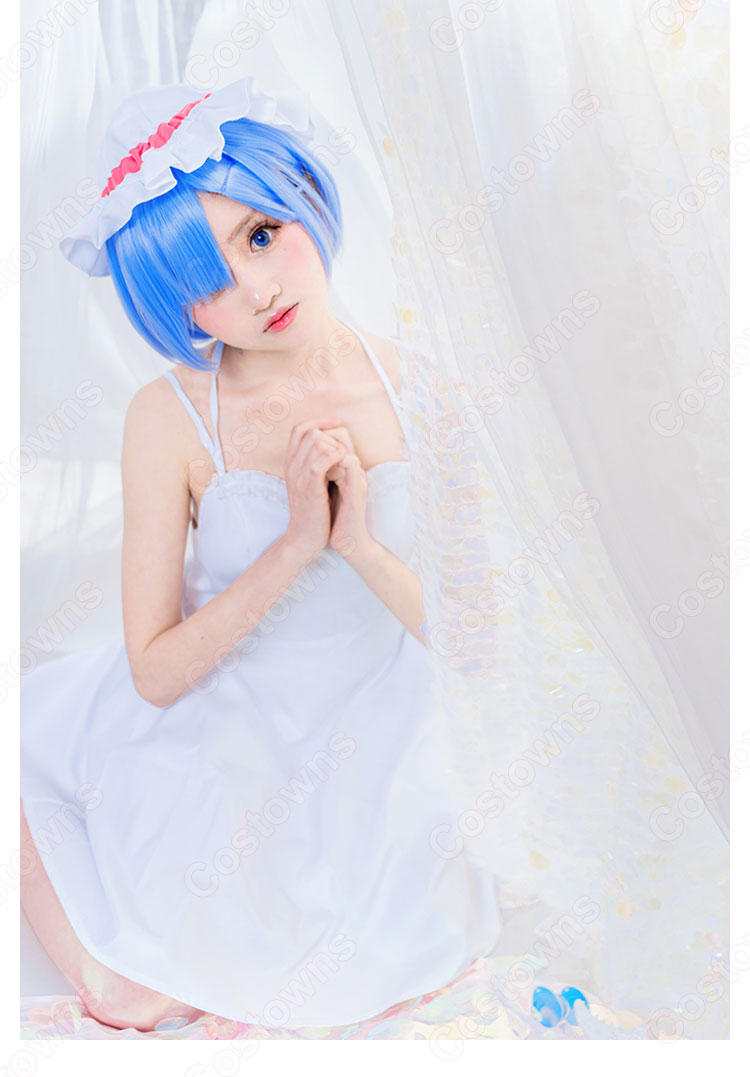 リゼロ ラム レム ワンピース 白 コスプレ衣装『Re:ゼロから始める異世界生活(りぜろからはじめるいせかいせいかつ)』 夏ノースリーブスリップドレス cosplay 仮装 変装-4