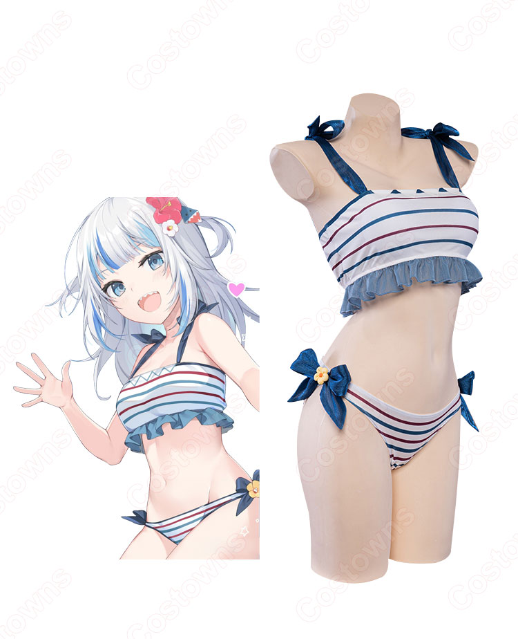 サメちゃん 夏 水着 コスプレ衣装 バーチャルYouTuber がうる・ぐら Gawr Gura cosplay 仮装 変装-2