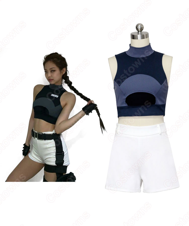 JENNIE(ジェニー) ジャズダンス衣装 『kill this love』MVダンス服 仮装 BLACKPINK 韓国 アイドルスタイル 社交ダンス 団体服 韓流グッズ 可愛い セクシーな ステージ衣装 へそ出し トップス 半ズボン 日常着-5