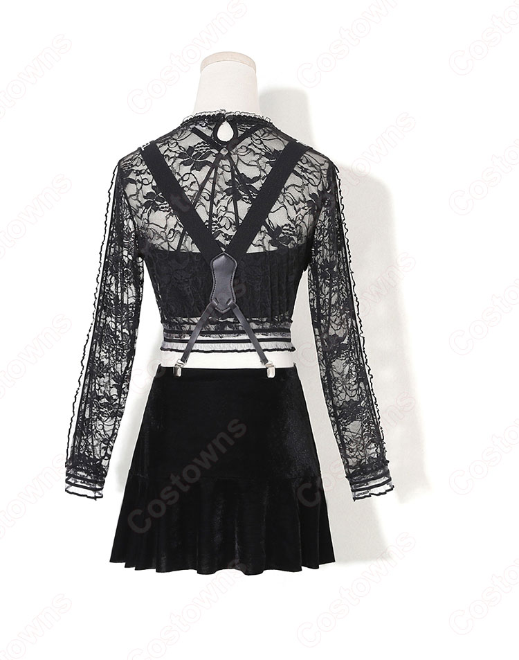 Jennie Kim(キム・ジェニ) ジャズダンス衣装 『BLACKPINK』So Hot ステージ衣装 韓国 アイドル 衣装 レース へそ出し 長袖 サロペットスカート セット セクシーな 社交ダンス 団体服 演出服-4