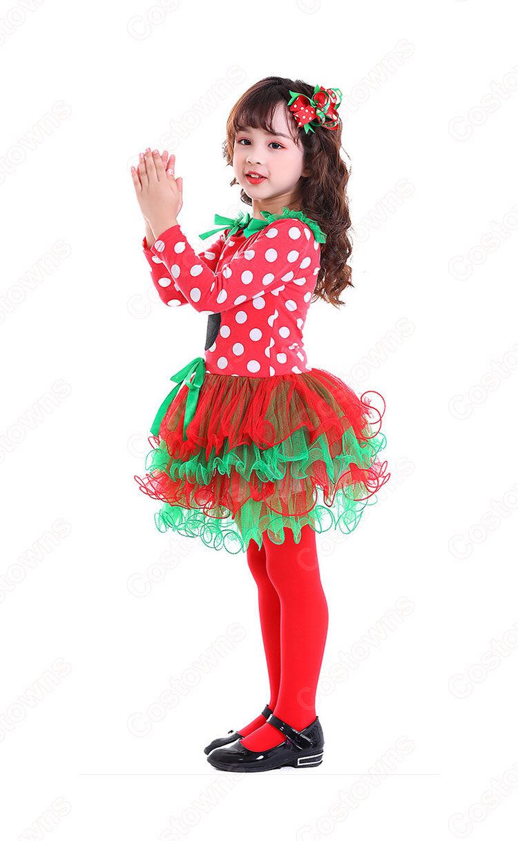クリスマス衣装 子供 ドット柄 ワンピース サンタクロース コスプレ衣装 サンタドレス 可愛い 萌え テーマパーティー 衣装-2