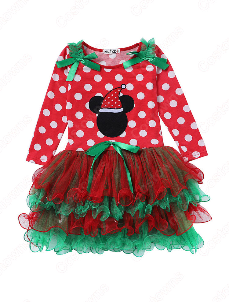 クリスマス衣装 子供 ドット柄 ワンピース サンタクロース コスプレ衣装 サンタドレス 可愛い 萌え テーマパーティー 衣装-5
