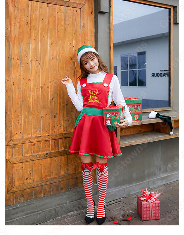 クリスマス衣装 サンタ衣装 メイド服 大人用 コスプレ衣装 サンタ テーマパーティー 衣装 赤いワンピース メイド喫茶店 クリスマス 仮装 コスチューム-3