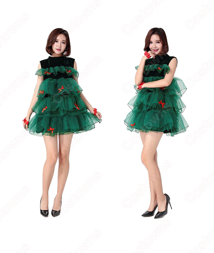 クリスマスドレス クリスマスツリー コスプレ衣装 サンタクロース ワンピース レディース 可愛い 衣装-2
