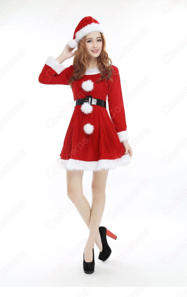 サンタ衣装 レディース クリスマス衣装 長袖 ワンピース サンタ コスプレ クリスマスパーティー衣装-5