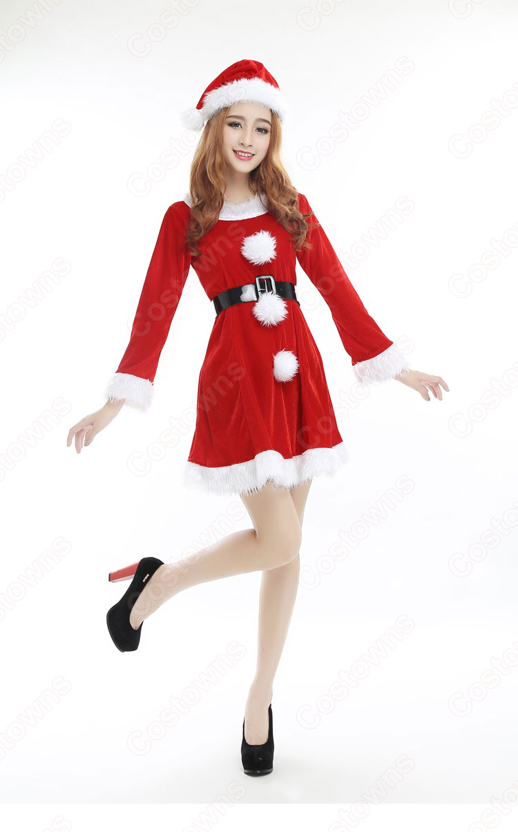 サンタ衣装 レディース クリスマス衣装 長袖 ワンピース サンタ コスプレ クリスマスパーティー衣装-2