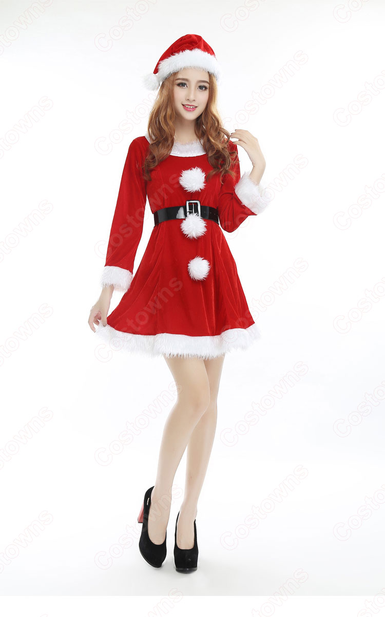 サンタ衣装 レディース クリスマス衣装 長袖 ワンピース サンタ コスプレ クリスマスパーティー衣装-4