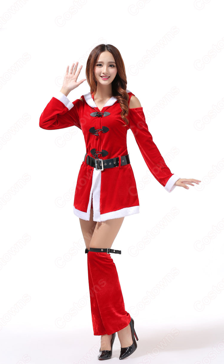 サンタ衣装 オフショルダー 長袖 ワンピース クリスマス衣装 サンタ コスプレ クリスマスパーティー衣装 仮装-2