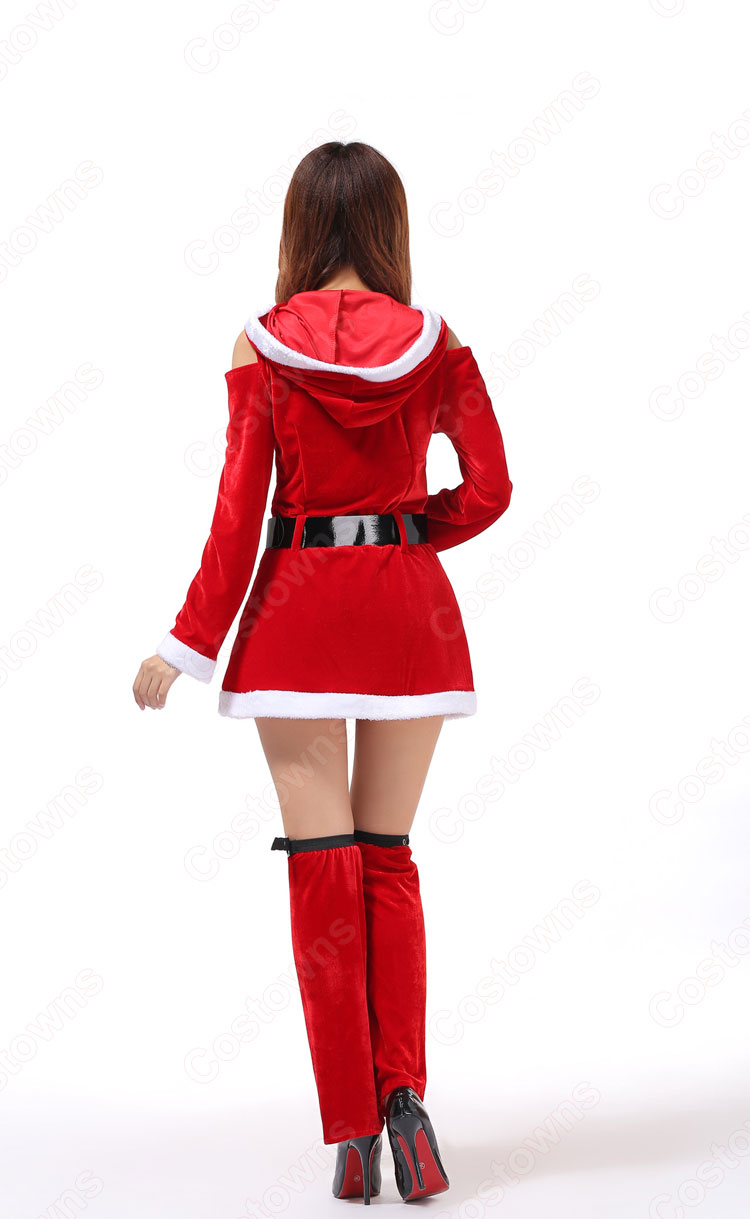 サンタ衣装 オフショルダー 長袖 ワンピース クリスマス衣装 サンタ コスプレ クリスマスパーティー衣装 仮装-4