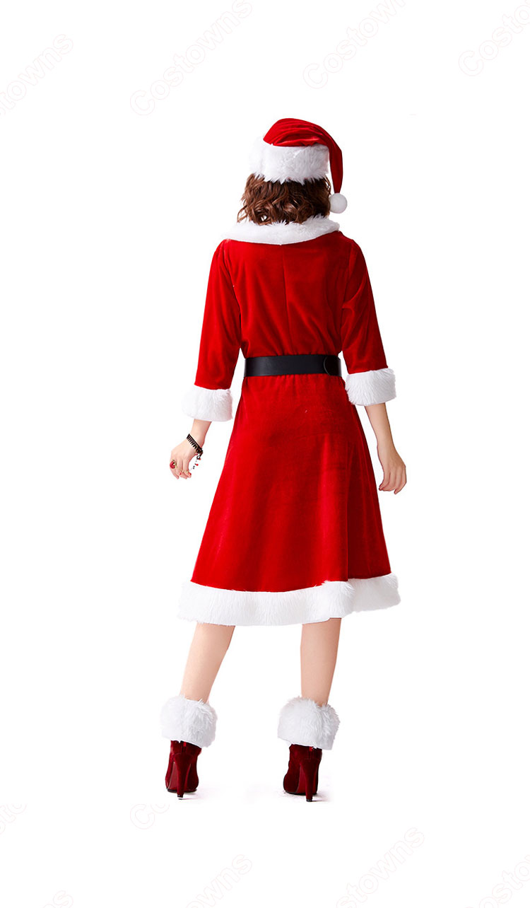クリスマス衣装 クリスマスパーティー衣装 レディース Vネック 七分袖 ワンピース サンタ コスプレ衣装 コスチューム 大人用 女性用 仮装-5
