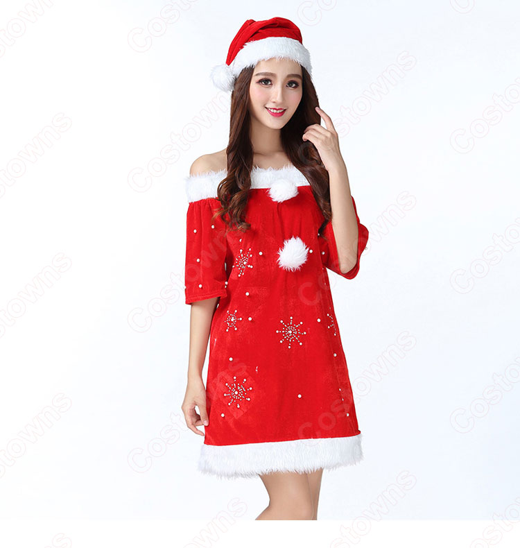 サンタ衣装 クリスマス衣装 サンタクロース コスプレ衣装 レディース セクシー衣装 雪ポイント柄 ワンピース 大人用-1