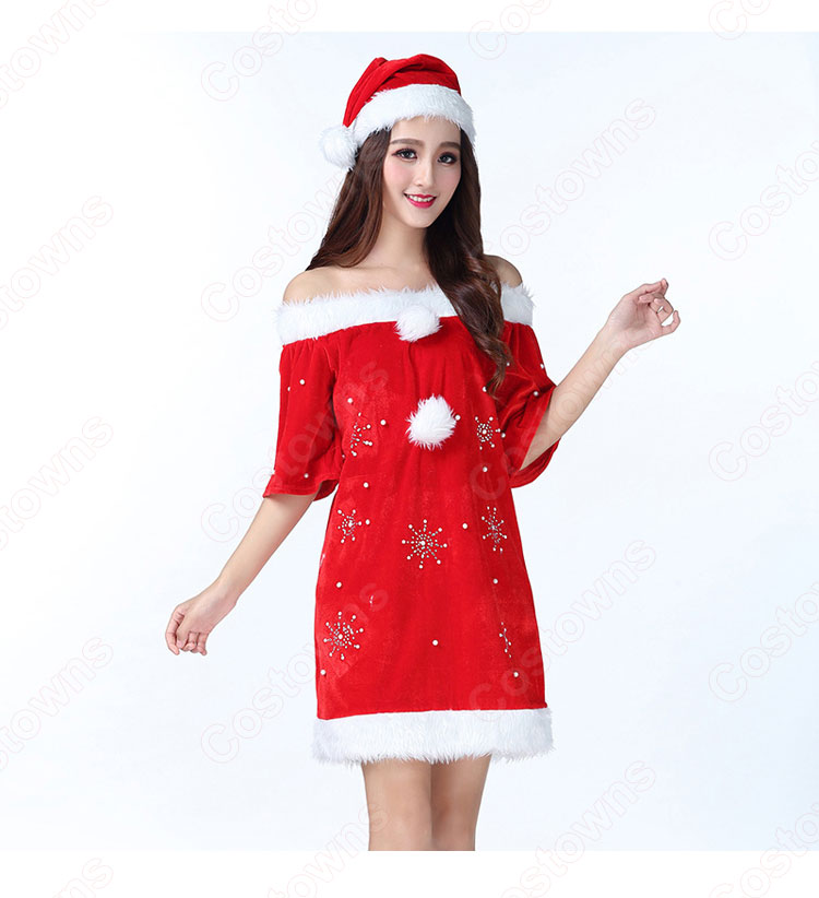 サンタ衣装 クリスマス衣装 サンタクロース コスプレ衣装 レディース セクシー衣装 雪ポイント柄 ワンピース 大人用-3