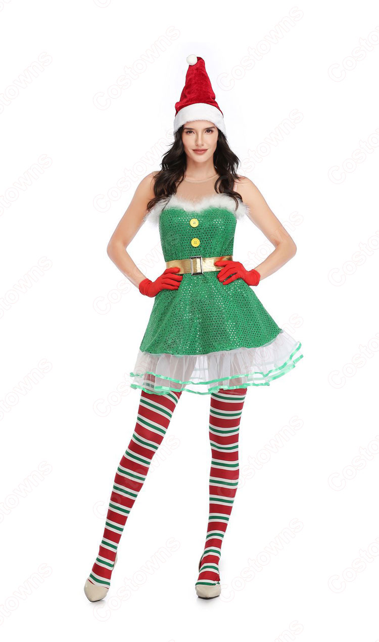 クリスマス エルフ コスプレ衣装 レディース セクシー グリーン ワンピース テーマパーティー装 大人用-2