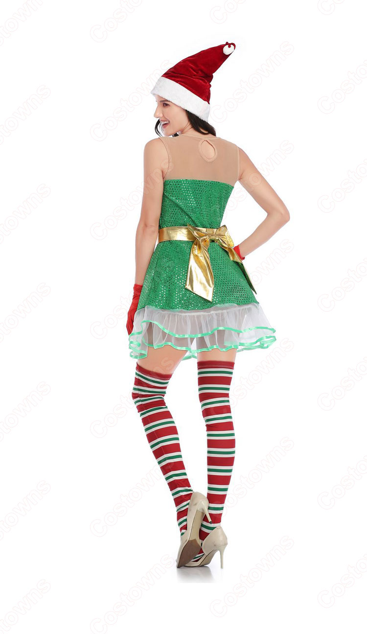 クリスマス エルフ コスプレ衣装 レディース セクシー グリーン ワンピース テーマパーティー装 大人用-4