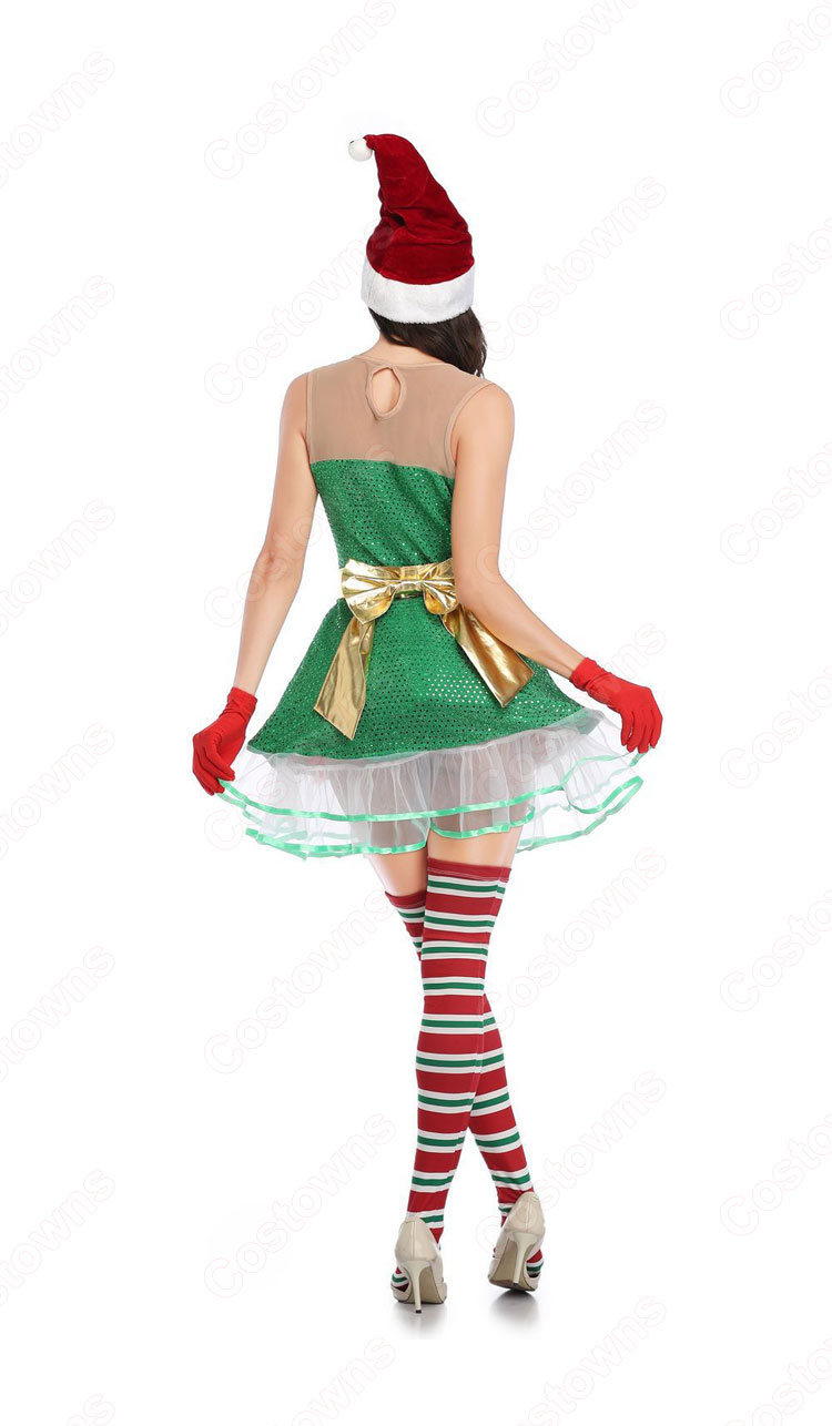 クリスマス エルフ コスプレ衣装 レディース セクシー グリーン ワンピース テーマパーティー装 大人用-3