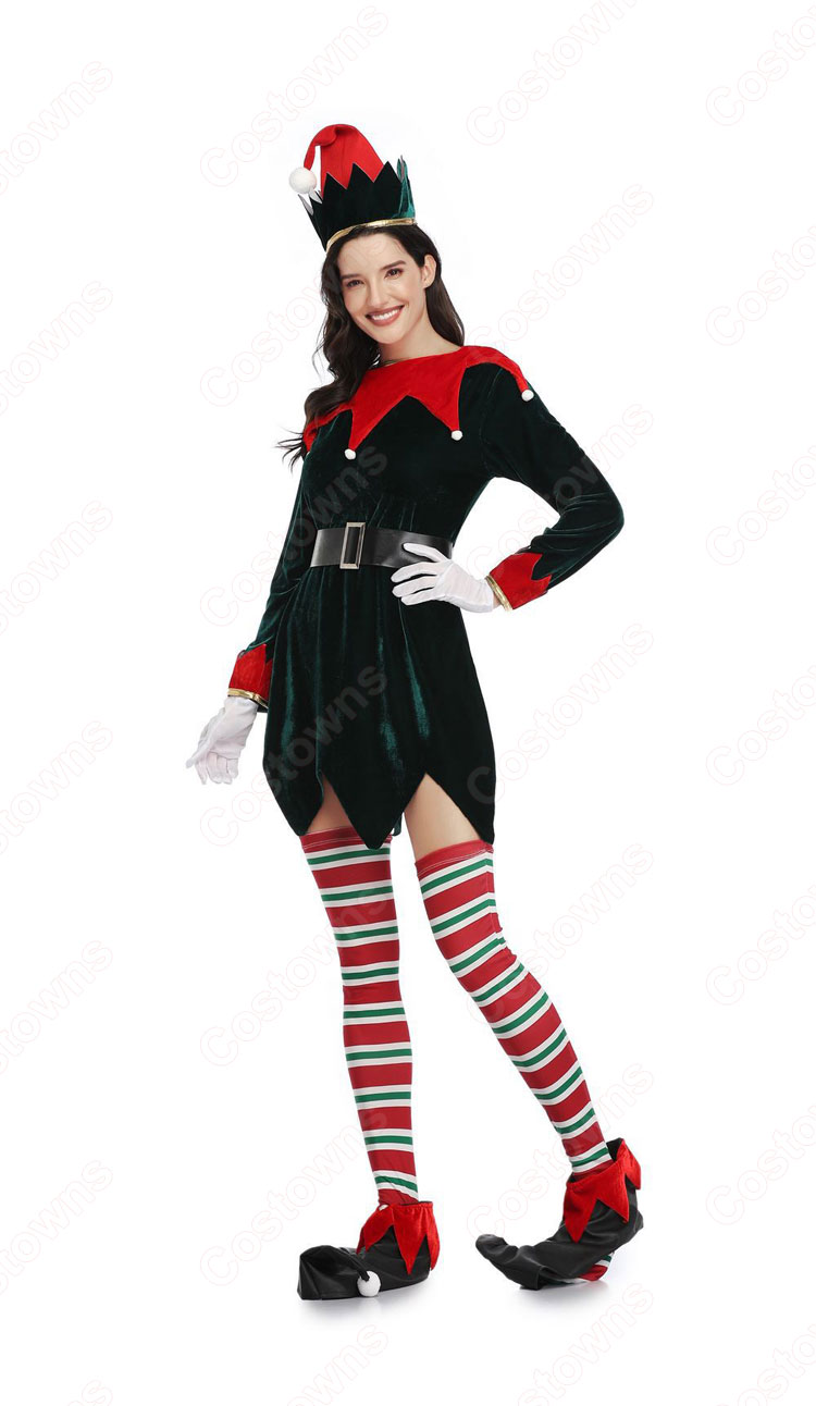 クリスマス エルフ コスプレ衣装 長袖 親子スーツ クリスマス テーマパーティー衣装 大人用 子供用-4