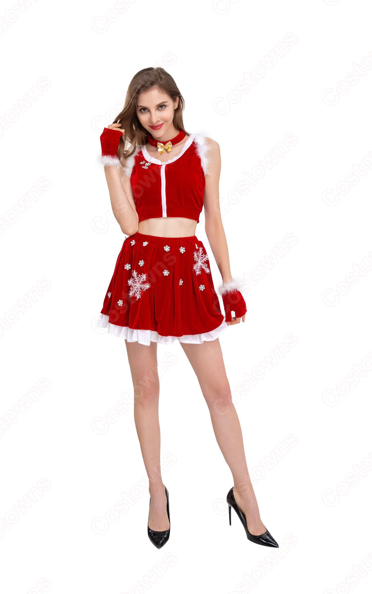 クリスマス コスプレ衣装 レディース セクシー 雪ポイント柄 ミニスカート クリスマス テーマパーティー衣装 大人用-2