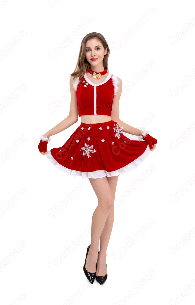 クリスマス コスプレ衣装 レディース セクシー 雪ポイント柄 ミニスカート クリスマス テーマパーティー衣装 大人用-1