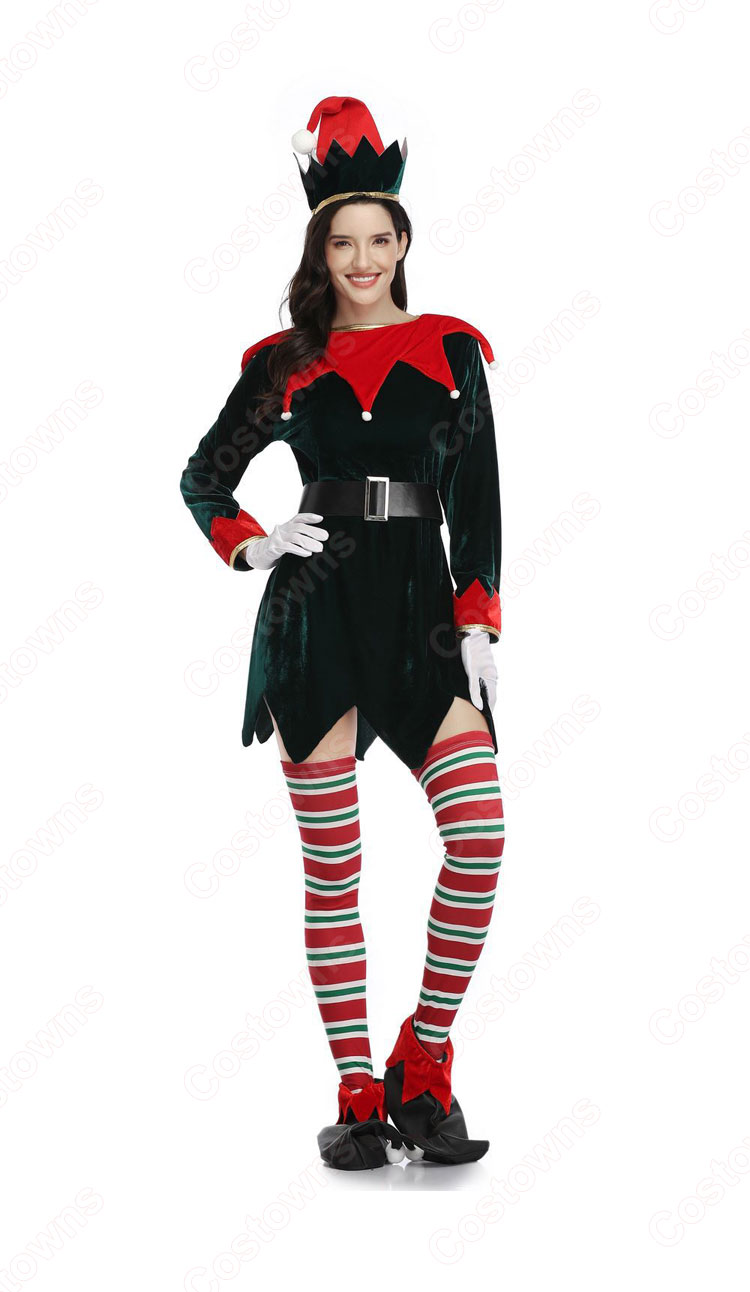 クリスマス エルフ コスプレ衣装 長袖 親子スーツ クリスマス テーマパーティー衣装 大人用 子供用-5