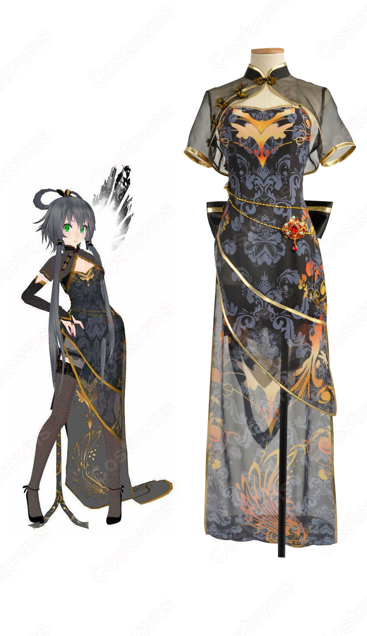 洛天依(ルォ・テンイ)金糸雀チャイナドレス コスプレ衣装-3