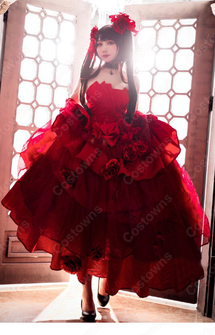 時崎狂三（ときさきくるみ） 赤 ドレス コスプレ衣装 『デート・ア・バレット』 cosplay 仮装 変装-1