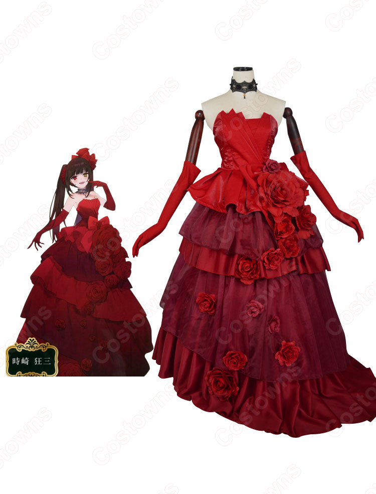 時崎狂三（ときさきくるみ） 赤 ドレス コスプレ衣装 『デート・ア・バレット』 cosplay 仮装 変装-2