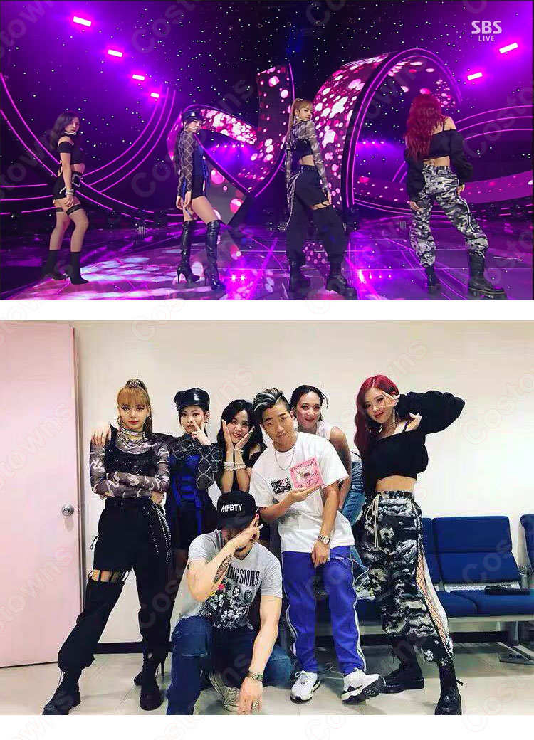 LISA(リサ) ジャズダンス衣装 ブラック カットアウト ヒップホップ カーゴパンツ BLACKPINK 韓国 アイドルスタイル 演出服-1