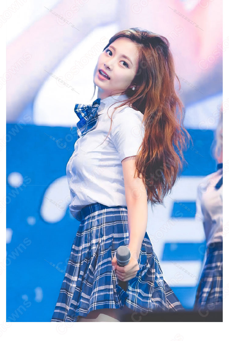 TWICE(トゥワイス)ダンス服 白シャツ プリーツスカート(チェック柄) 演出服 韓国の音楽グループ 学生制服 ジャズダンス衣装-4