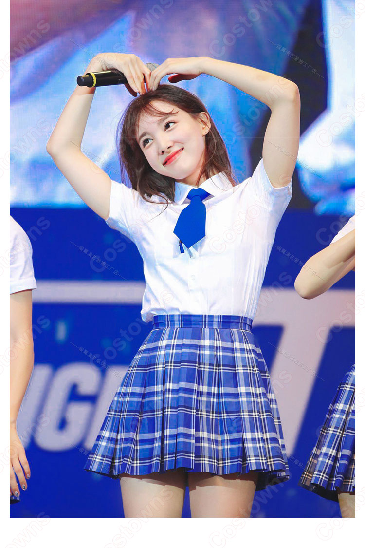 TWICE(トゥワイス)ダンス服 白シャツ プリーツスカート(チェック柄) 演出服 韓国の音楽グループ 学生制服 ジャズダンス衣装-2