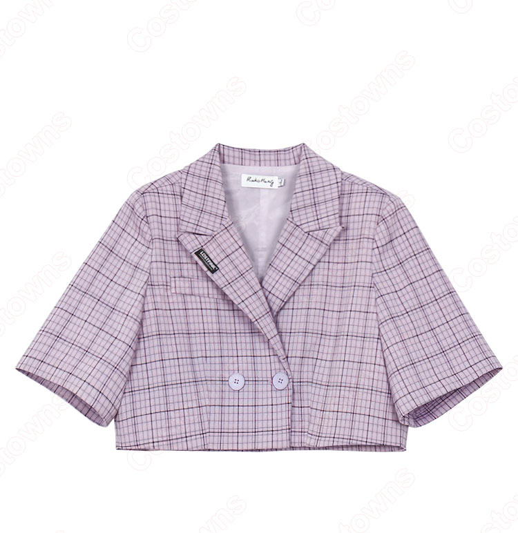 大人ダンス衣装 レディース ジャズダンス衣装 日常服 韓国風 演出服 スーツ (半袖上着(チェック柄) プリーツスカート(チェック柄) クロップ・トップ )-1