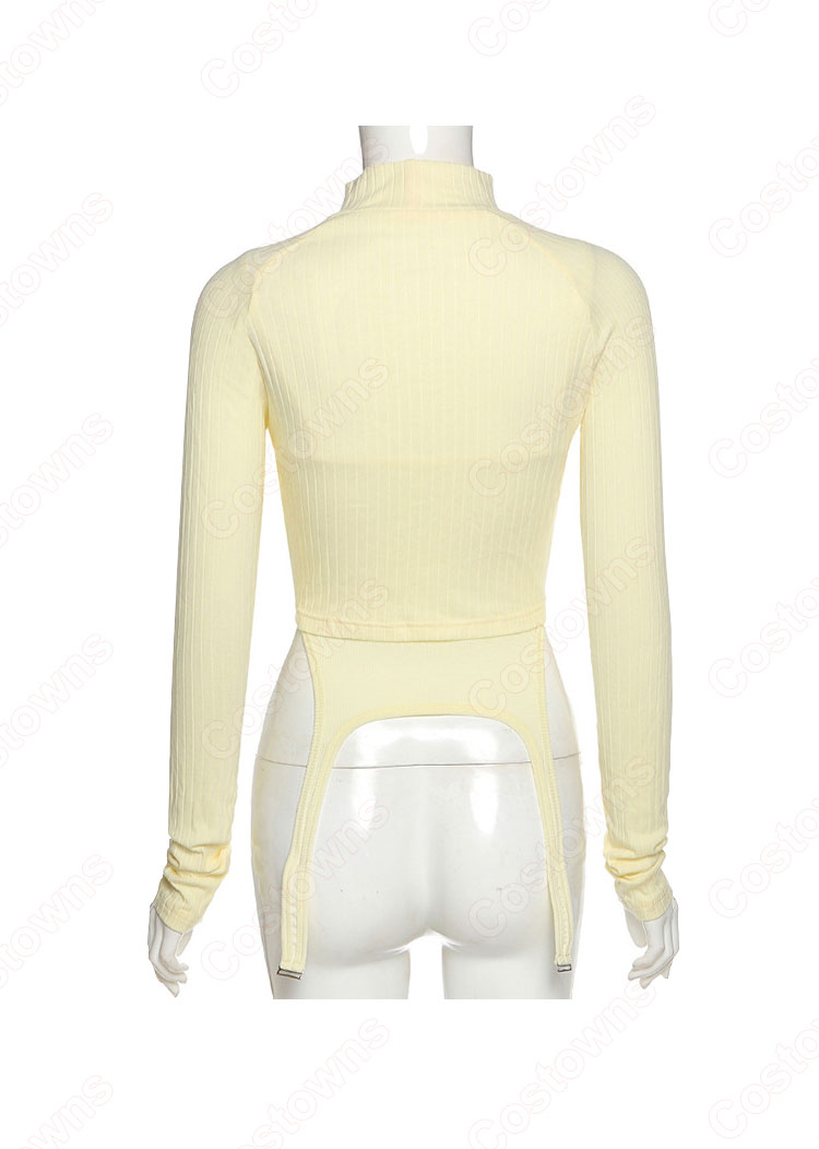 JENNIE(ジェニー) 「Pretty Savage(プリティサベージ) 」 リブデザイン カットアウト クロップドトップス ジャズダンス衣装 ライブ衣装 BLACKPINK（ブラックピンク） 長袖 演出服 韓国 アイドルスタイル ステージ衣装 イエロー 黒 全2色-6