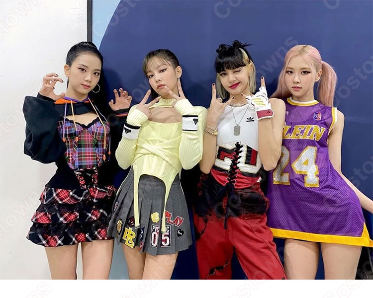 JENNIE(ジェニー) 「Pretty Savage(プリティサベージ) 」 リブデザイン カットアウト クロップドトップス ジャズダンス衣装 ライブ衣装 BLACKPINK（ブラックピンク） 長袖 演出服 韓国 アイドルスタイル ステージ衣装 イエロー 黒 全2色-1