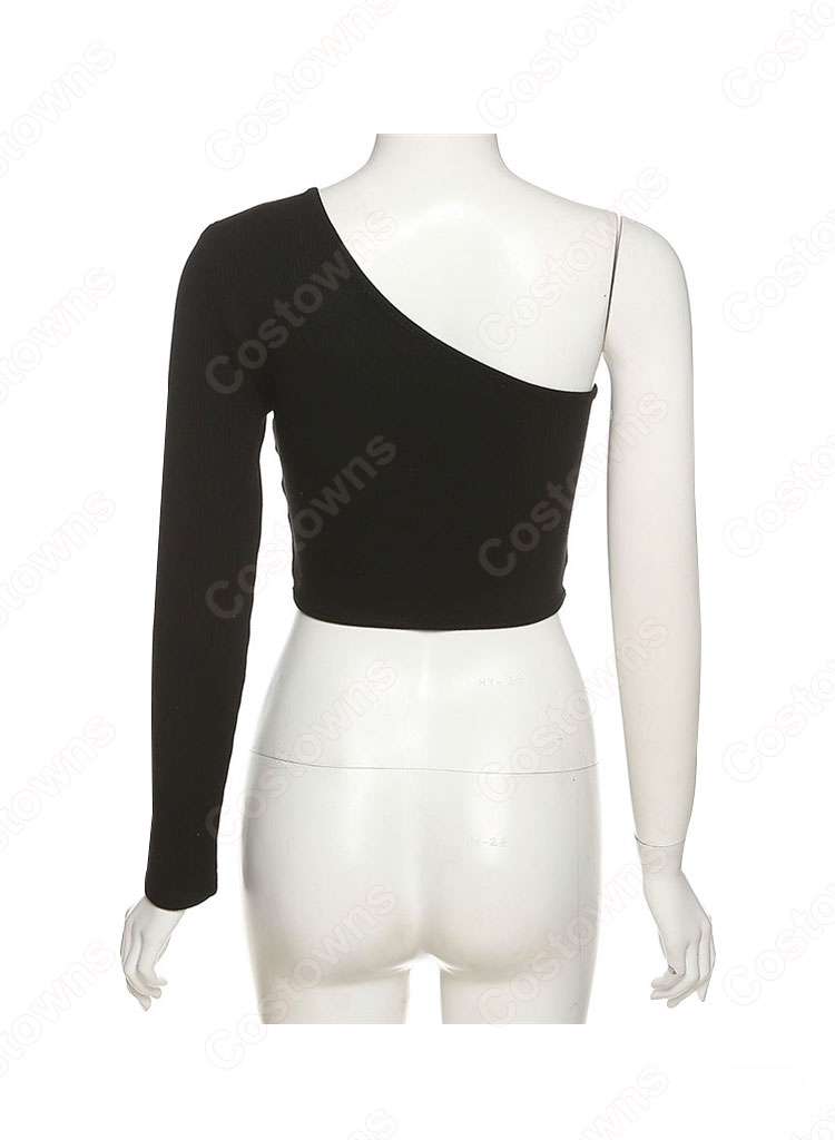 LISA(リサ) ワンショルダー へそ出し衣装『BLACKPINK』 肩見せ ジャズダンス衣装 韓国 アイドル ステージ衣装 ショート丈トップス セクシーな おしゃれ 長袖 社交ダンス 団体服 演出服-7