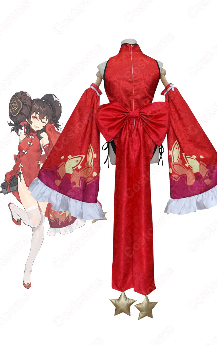 ドルフロ 97式 牡丹魁 赤いチャイナドレス コスプレ衣装 『ドールズフロントライン』 少女前線 アサルトライフル 新春 スキン cosplay 仮装 変装-4