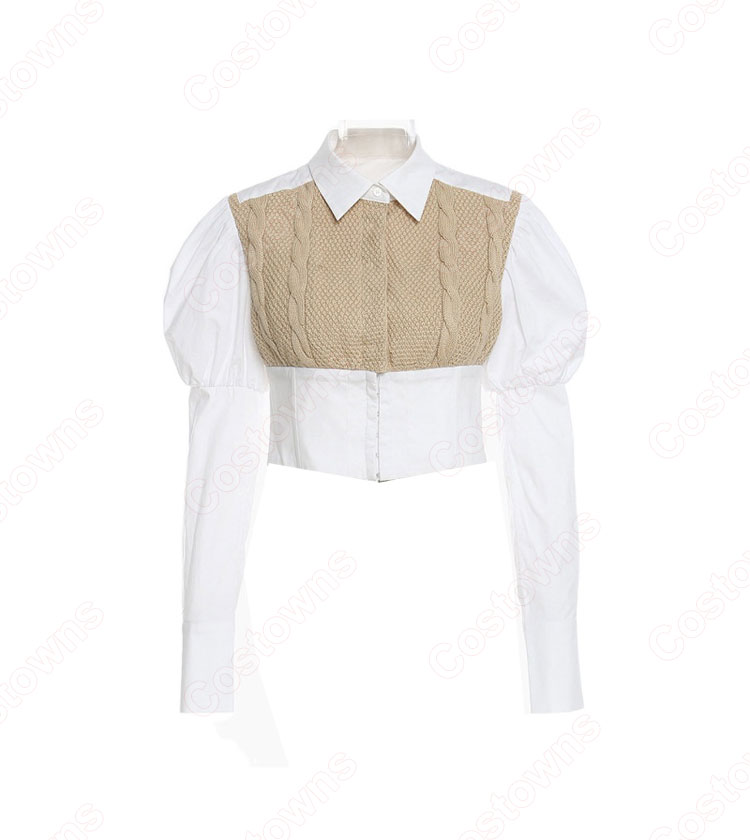 JISOO(ジス) 重ね着風 演出服 Knowing Bros 学園風 おしゃれ 衣装『BLACKPINK』ステージ衣装 韓国 アイドル 衣装 可愛い 仮装 団体服 人気 韓流グッズ 着痩せ 白シャツ プリーツスカート 2点セット-3