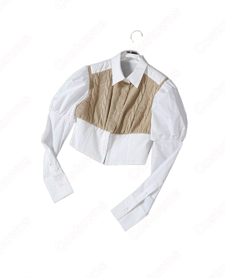 JISOO(ジス) 重ね着風 演出服 Knowing Bros 学園風 おしゃれ 衣装『BLACKPINK』ステージ衣装 韓国 アイドル 衣装 可愛い 仮装 団体服 人気 韓流グッズ 着痩せ 白シャツ プリーツスカート 2点セット-6